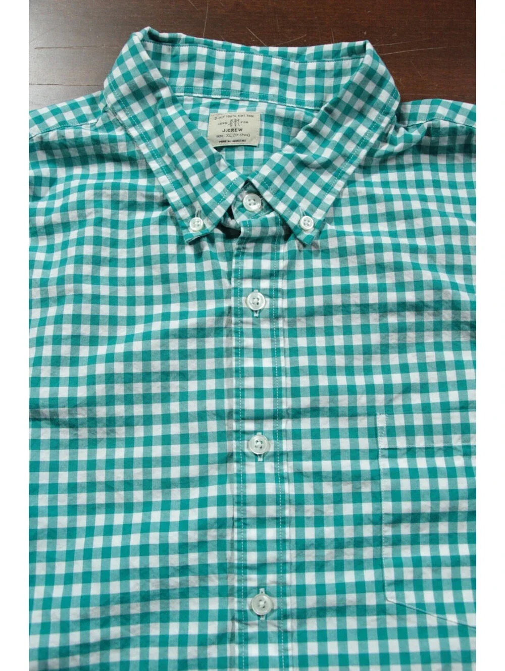 Men's J. Crew Button Down Shirt XL 17-17 1/2 Long Sleeve Green White J Crew